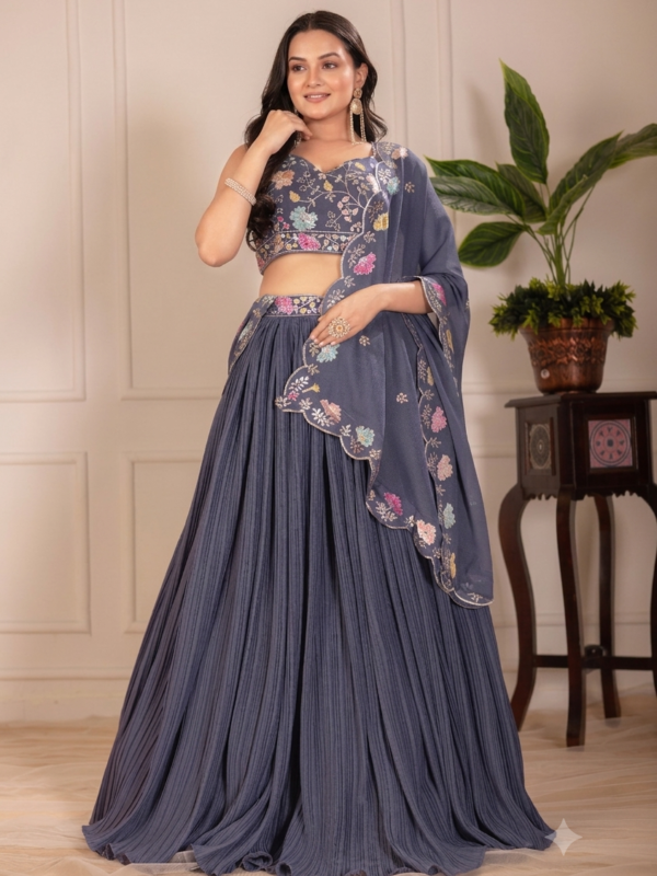Crease-Georgette Floral Floral Lehenga Choli Set