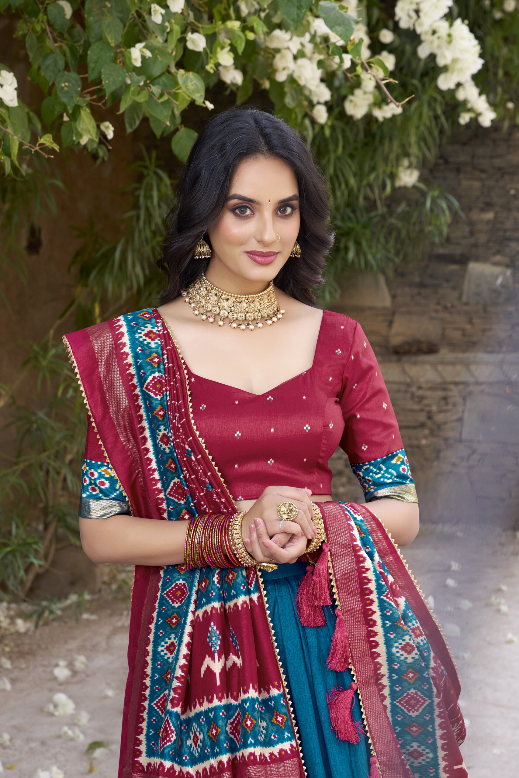Heritage Patola & Elephant Print Tusser Silk Lehenga - Image 3