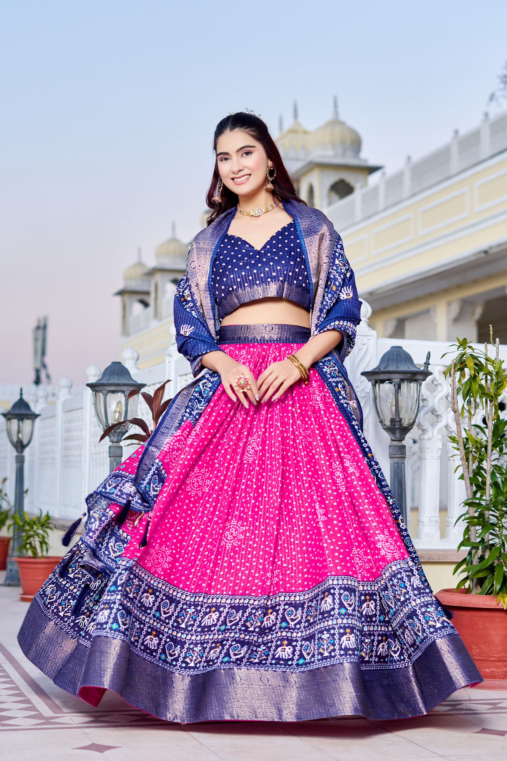 Royal Bandhani Print Lichi Silk Lehenga Choli Set - Image 5