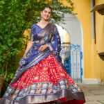 Heritage Patola & Ikat Lichi Silk Lehenga Choli Set - Red