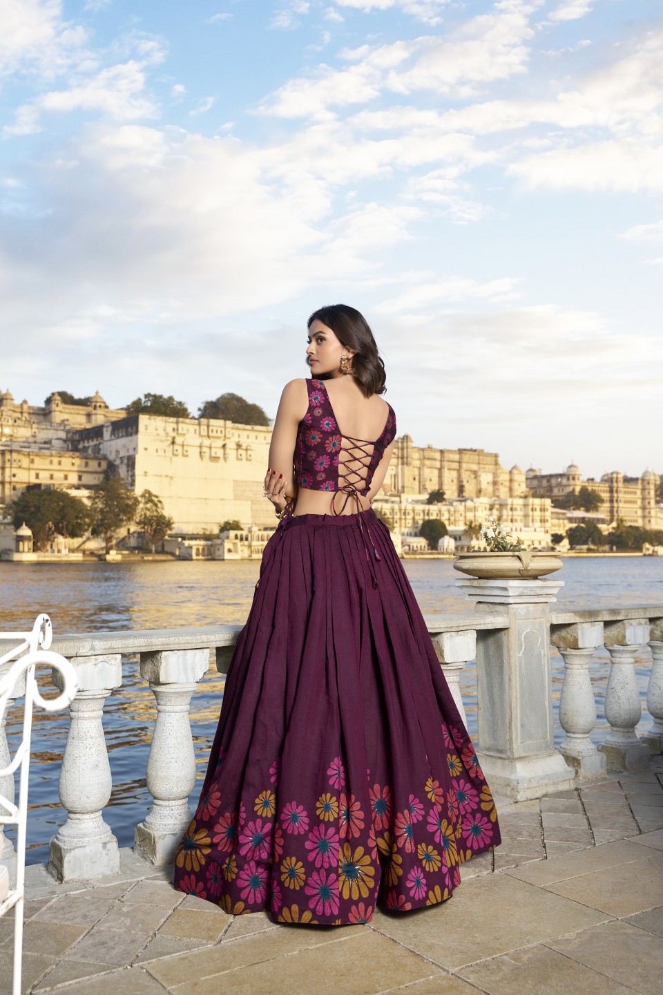Chic Retro Floral Tusser Silk Lehenga Choli Set - Image 2