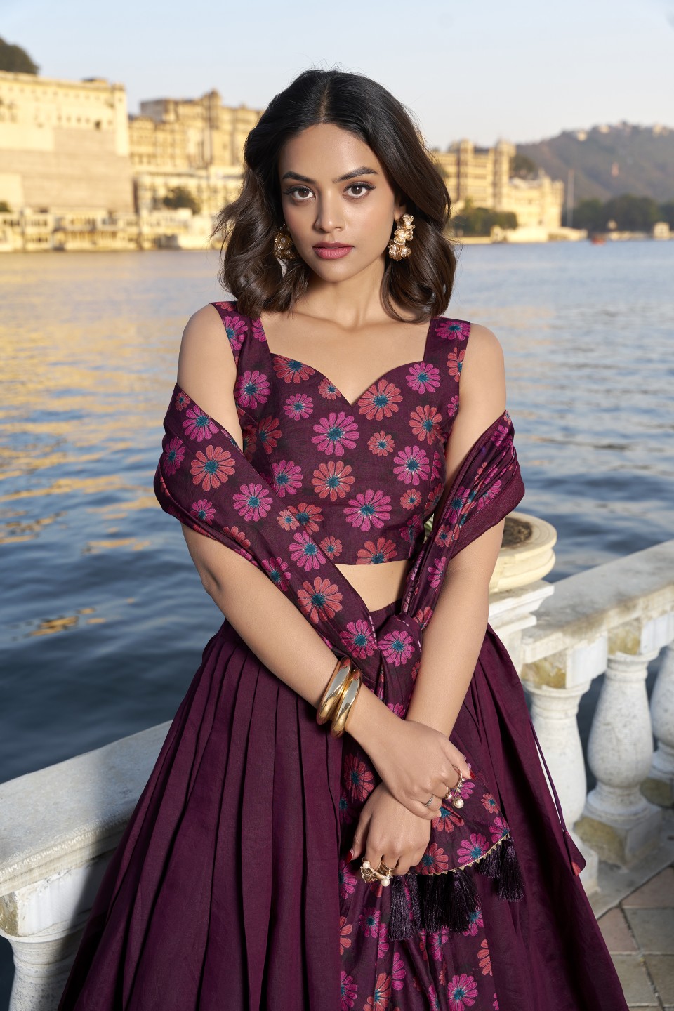 Chic Retro Floral Tusser Silk Lehenga Choli Set - Image 3