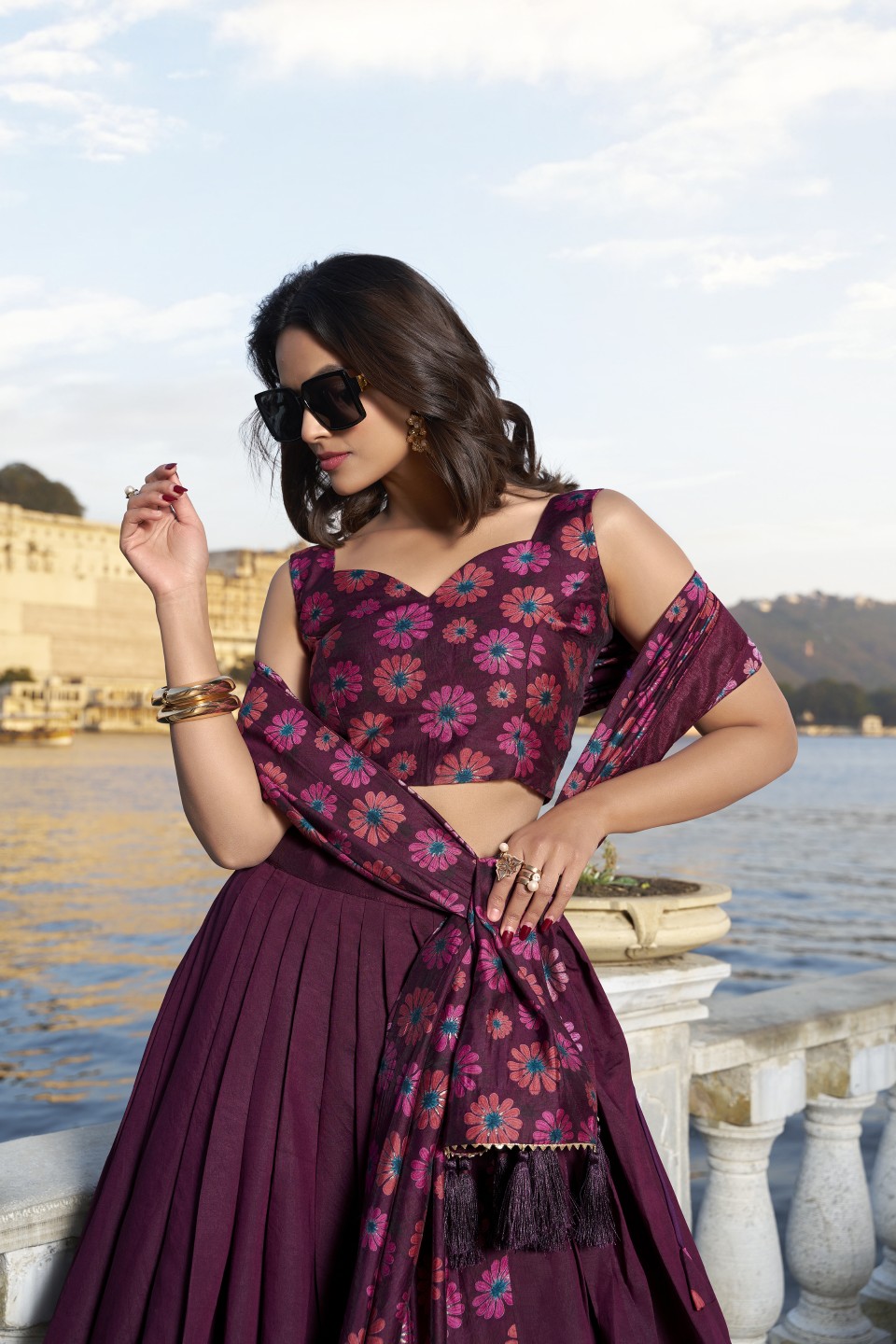 Chic Retro Floral Tusser Silk Lehenga Choli Set - Image 4