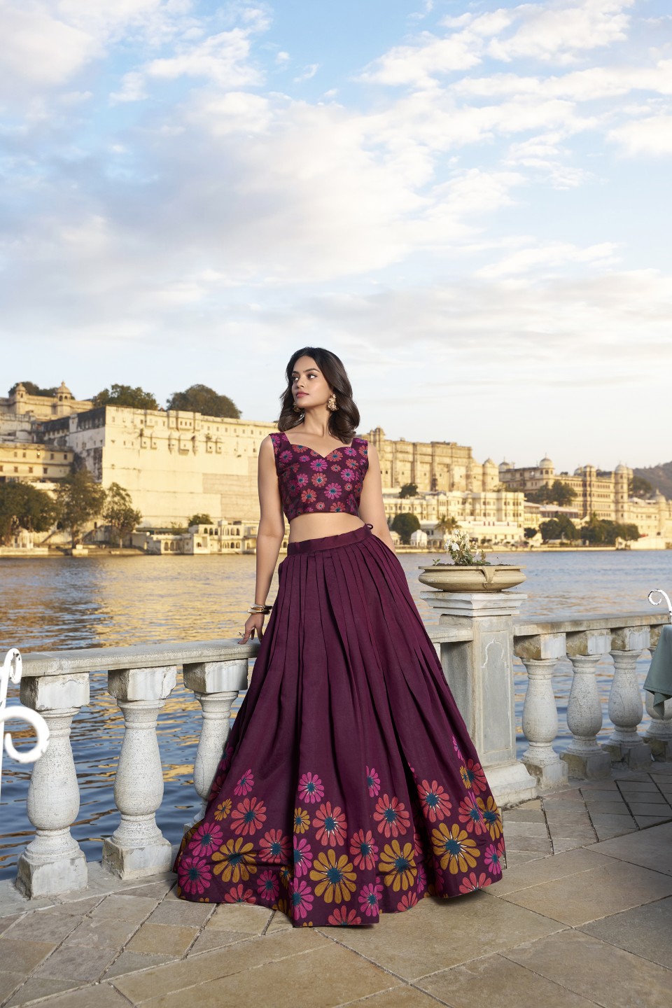 Chic Retro Floral Tusser Silk Lehenga Choli Set - Image 5