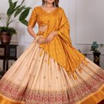 Royal Kerry Jacquard Tusser Silk Lehenga Choli Set - Yellow