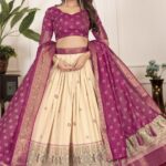 Royal Kerry Jacquard Tusser Silk Lehenga Choli Set - Wine