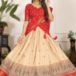 Royal Kerry Jacquard Tusser Silk Lehenga Choli Set - Red