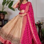 Royal Kerry Jacquard Tusser Silk Lehenga Choli Set - Pink