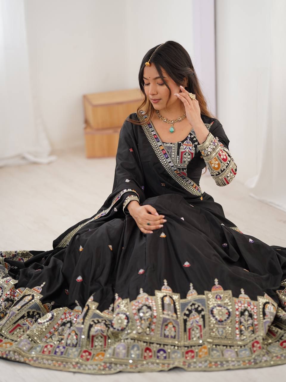Elegant Chinon Embroidery & Sequence Lehenga Choli Set - Image 3