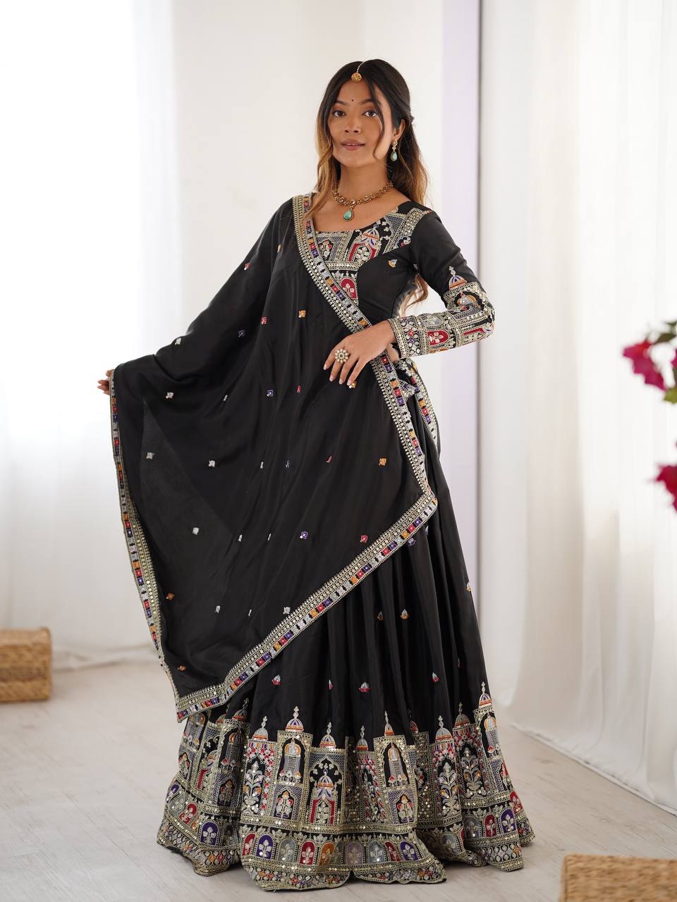 Elegant Chinon Embroidery & Sequence Lehenga Choli Set - Image 4