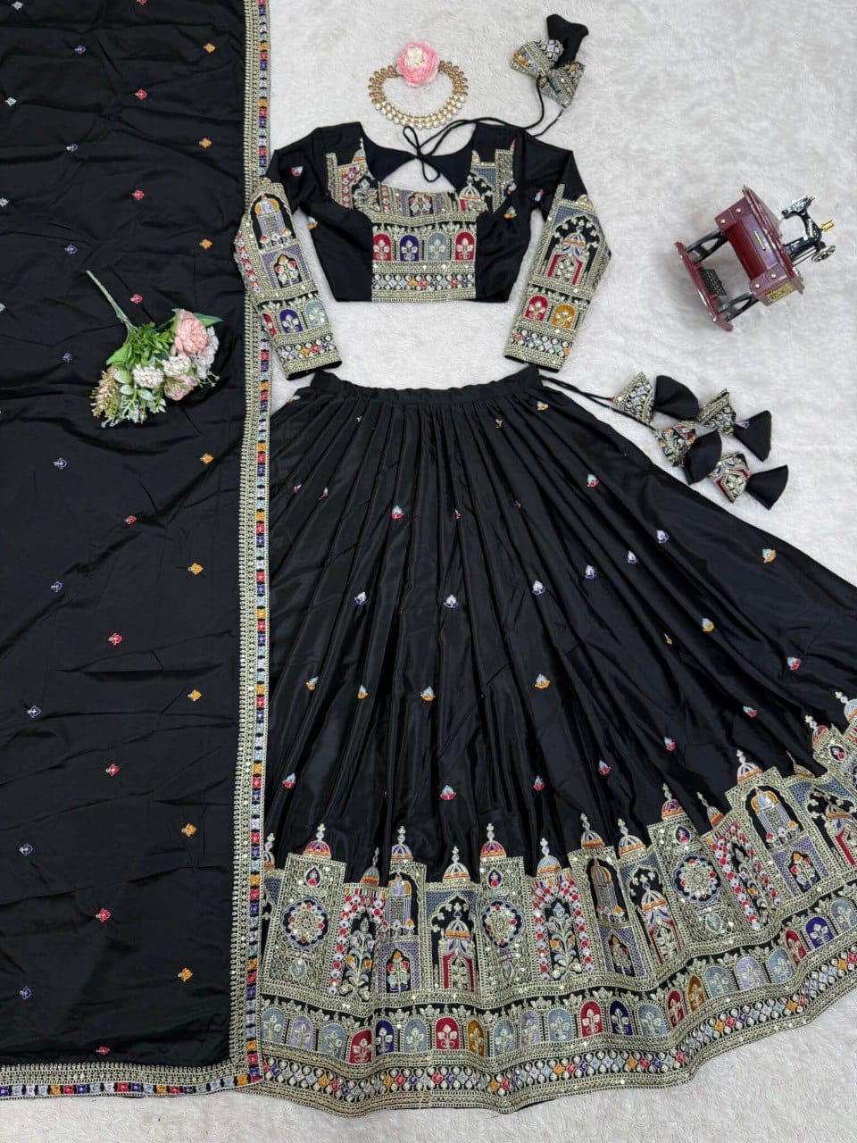 Elegant Chinon Embroidery & Sequence Lehenga Choli Set - Image 7
