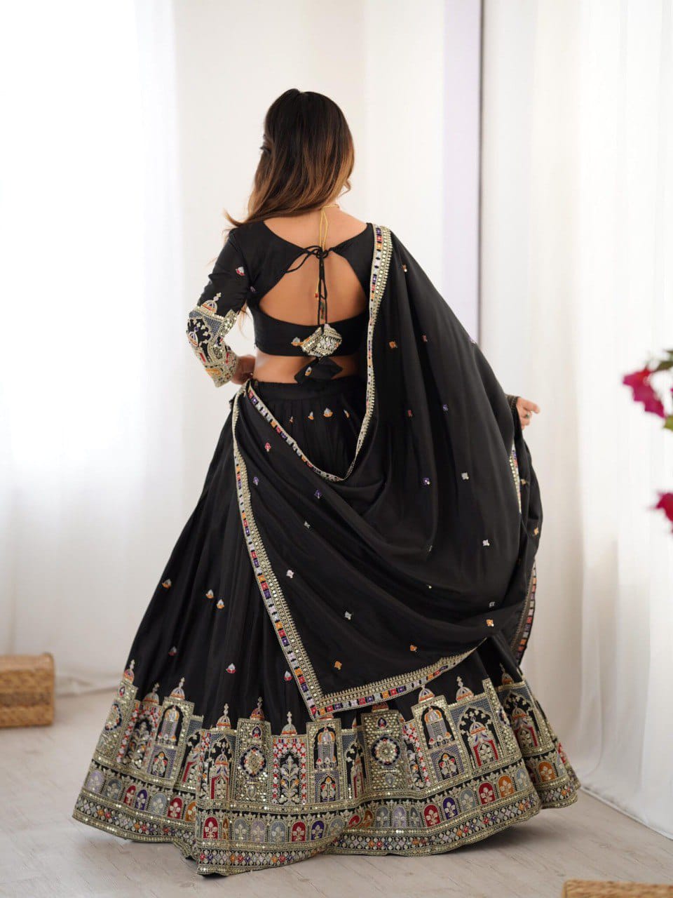 Elegant Chinon Embroidery & Sequence Lehenga Choli Set - Image 2