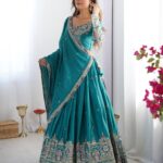 Elegant Chinon Embroidery & Sequence Lehenga Choli Set - Sea Green