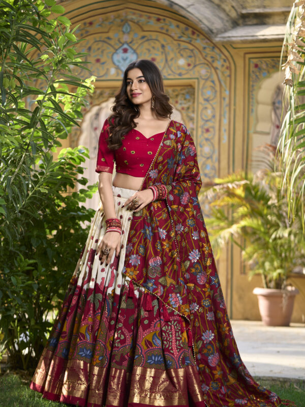 Festive Kalamkari Tusser Silk Lehenga Choli