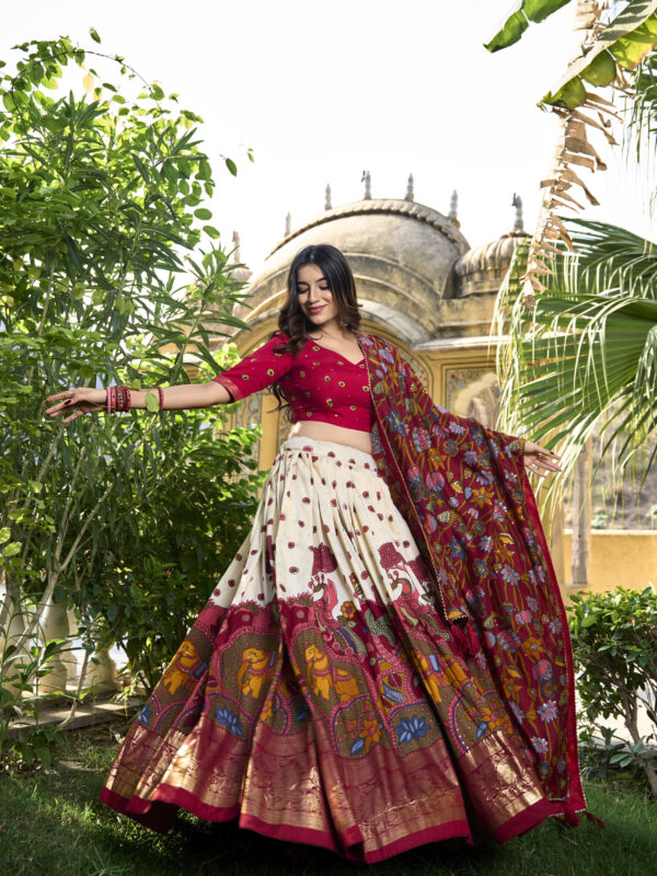 Festive Kalamkari Tusser Silk Lehenga Choli