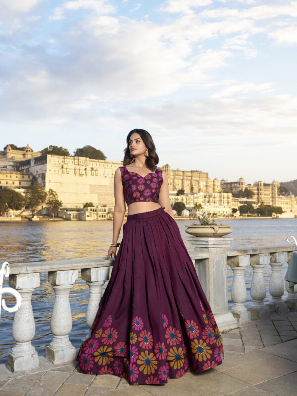 Chic Retro Floral Tusser Silk Lehenga Choli Set