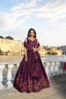 Chic Retro Floral Tusser Silk Lehenga Choli Set