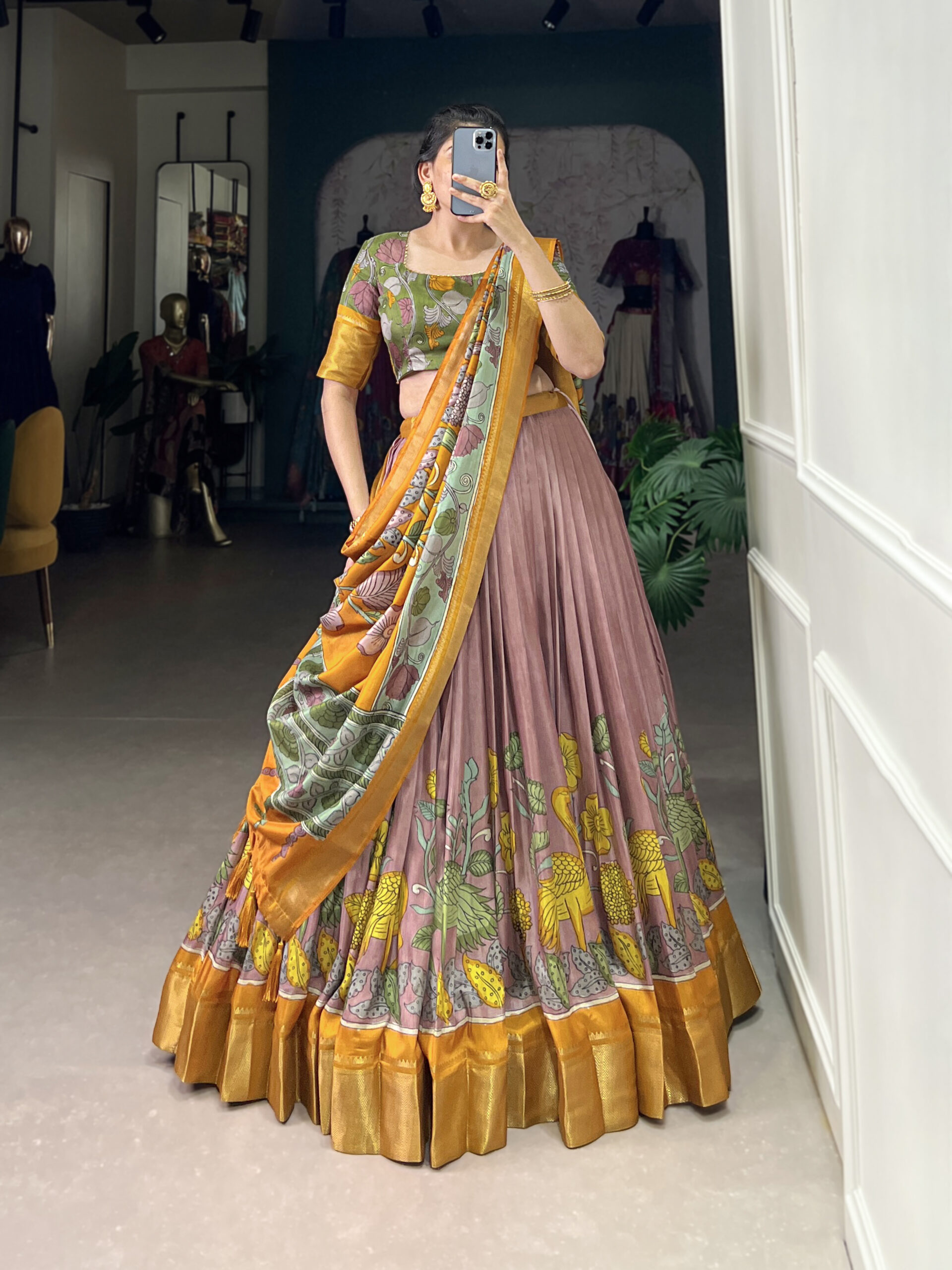 Vibrant Summer Floral Tusser Silk Lehenga Set