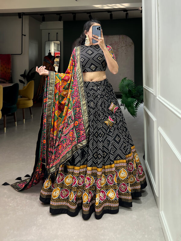 Traditional Patola & Bandhani Tusser Silk Lehenga Set