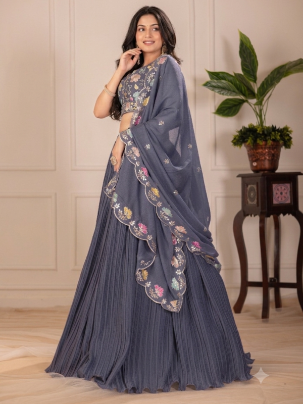Crease-Georgette Floral Floral Lehenga Choli Set