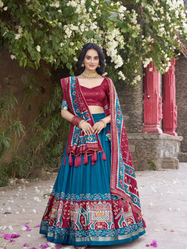 Heritage Patola & Elephant Print Tusser Silk Lehenga