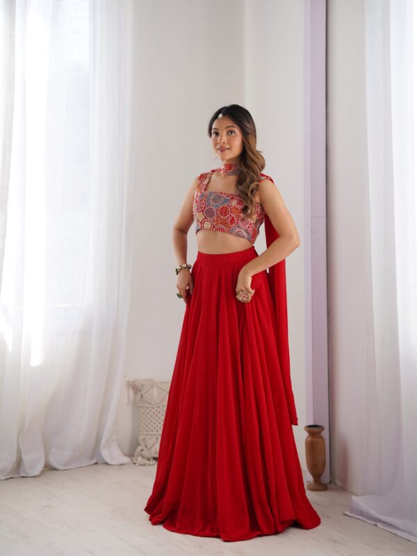Trendy Solid Fox Georgette Full-Flair Lehenga Set