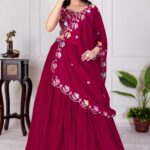 Crease-Georgette Floral Floral Lehenga Choli Set - Red