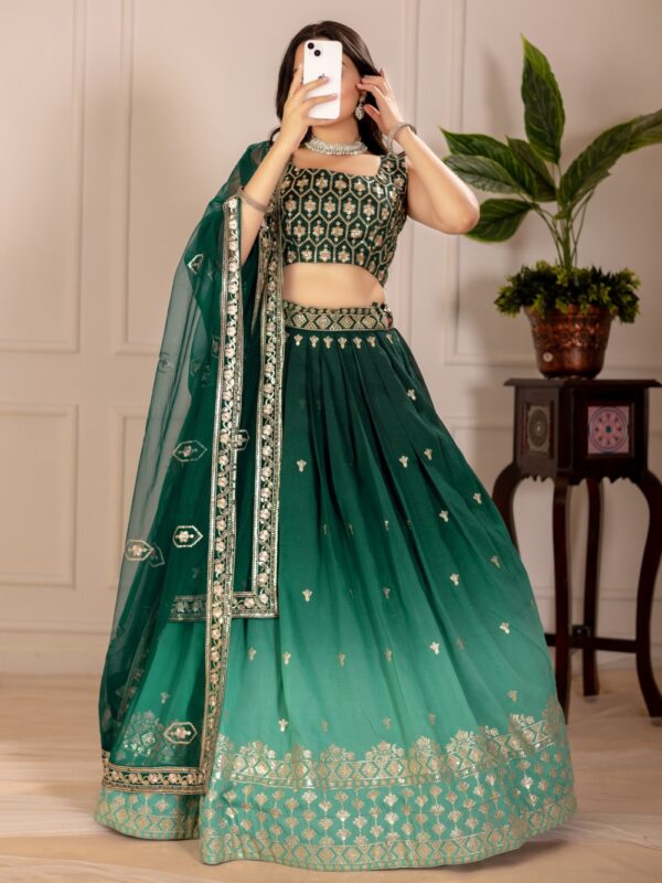 Gradient Shimmer Silk Ombre Lehenga Set