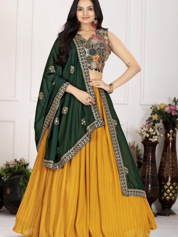 Contrast Crease-Georgette Mosaic Lehenga Set