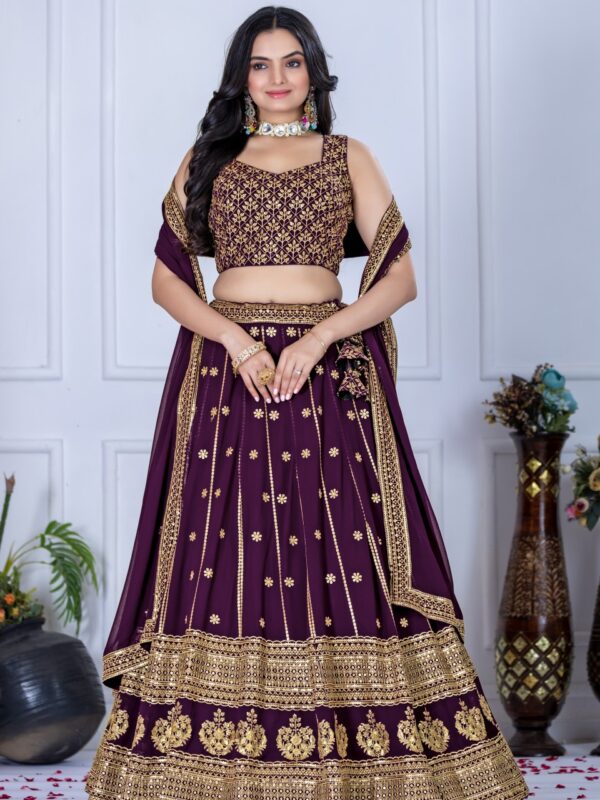 Royal Wine Ornate Zari Lehenga Set