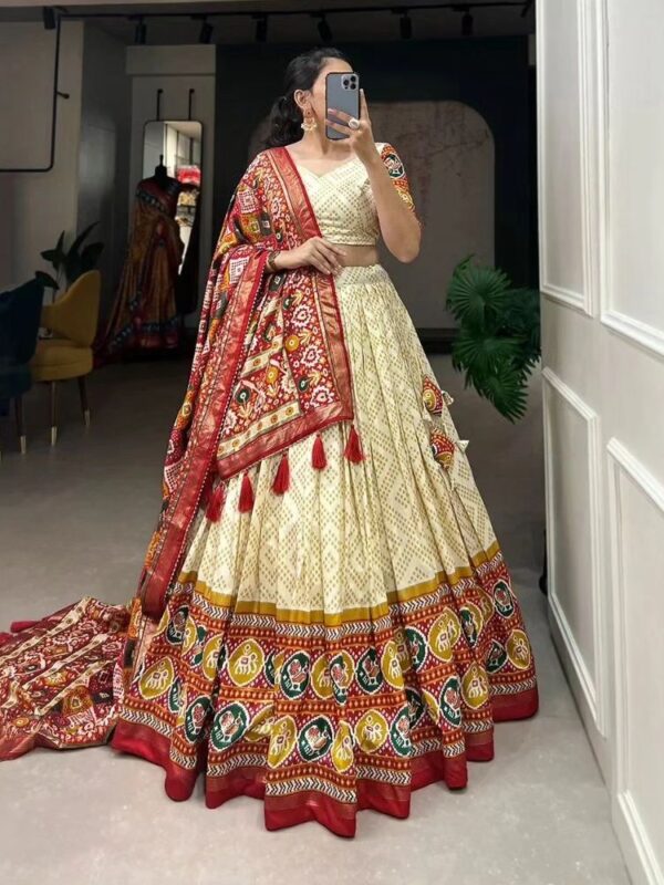 Traditional Patola & Bandhani Tusser Silk Lehenga Set